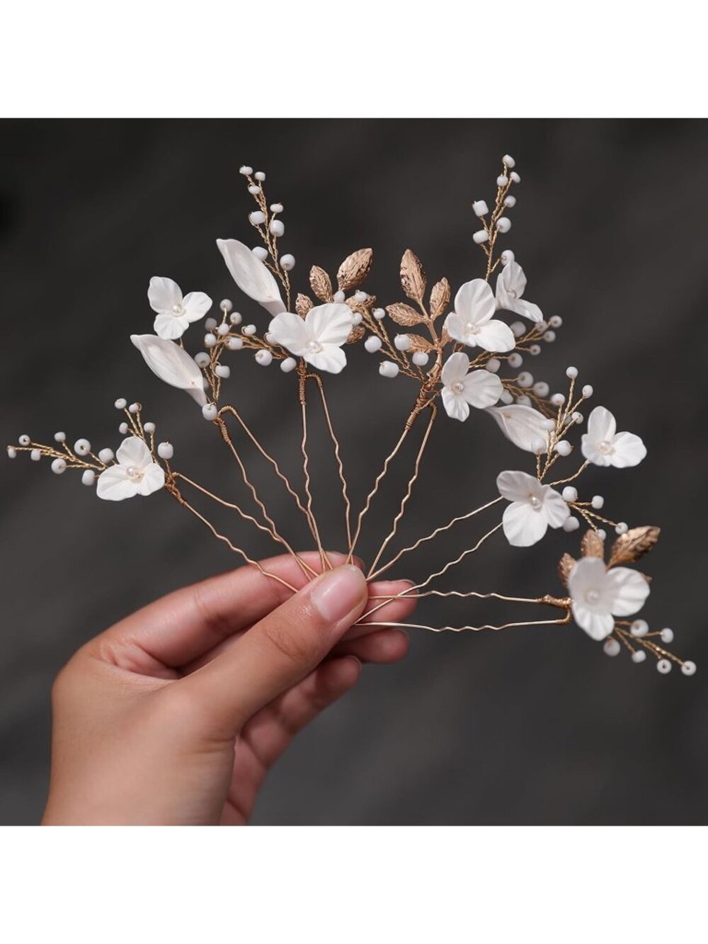 Women's Gold 1 6 Pieces Handmade Gold Leaf Pearls Flower Bridal Hair Bridesmaid